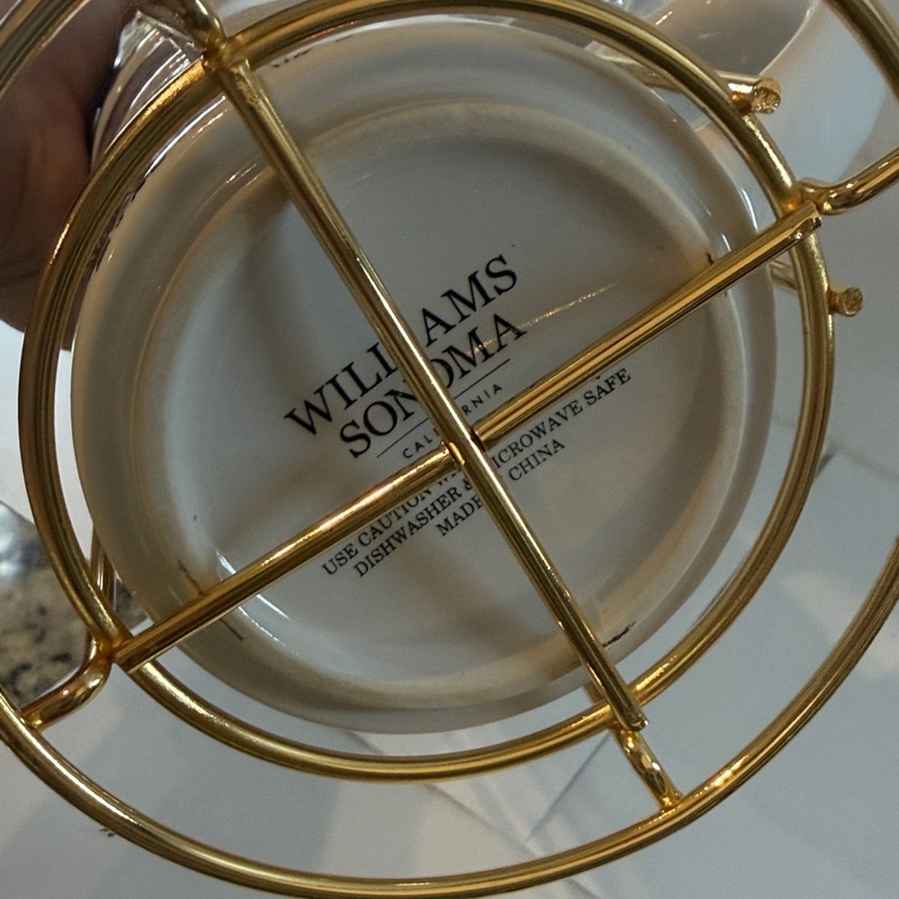 Williams-Sonoma Gold and White Botanical Mug Set with Stand - Picture 2 of 3
